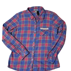 BKE Plaid Flannel with Custom Bead Embellishment L 21” p2p Blue Multi EUC thumbnail 2