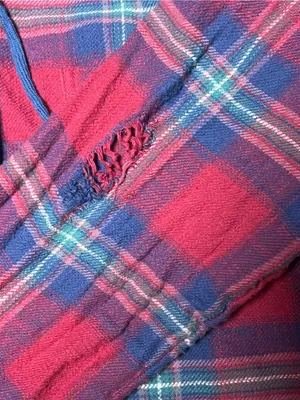 American Eagle Outfitters Distressed Hooded Plaid Flannel Shirt Women Size Small thumbnail 5