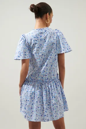 SugarLips Carmine Floral Rock A By Trapeze Mini Dress Blue and White thumbnail 3