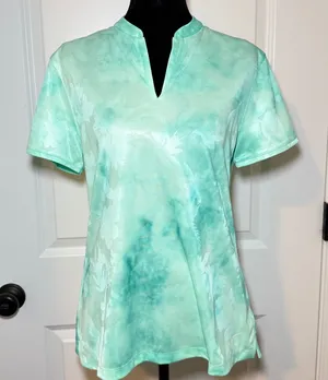 Nike Dri-FIT Floral Tie Dye Golf Polo Shirt Mint Green Teal Womens Medium thumbnail 1
