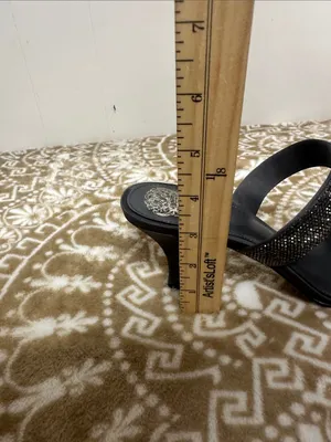 Vince Camuto Black Rhinestone Double-Strap Slide Heels thumbnail 5