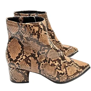 Kenneth Cole Roanne Snakeskin Print Pointed Toe Block Heel Booties Brown 6.5 NEW thumbnail 4