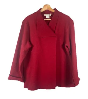 Orvis Boiled Wool Two Button‎ Jacket Women’s Size M Red Burgundy Cardigan Luxury thumbnail 1
