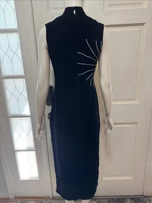Unbranded Vintage 80s Beaded Soft Velvet Dress, Starburst Sequin Gown thumbnail 10