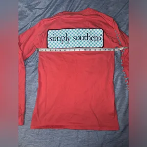 Simply Southern Coral & Teal Long Sleeve Pocket T XS thumbnail 3