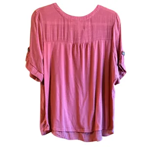 Perception Concept Women XL Mauve Red Pintuck V-Neck Roll Tab Sleeve Blouse thumbnail 7