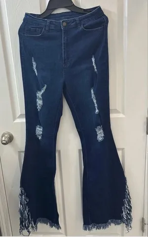 K.I.M by Kimberly Dark Blue Distressed Flare Jeans thumbnail 1