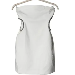 ZARA NEW WHITE STRAPLESS CUT OUT RHINESTONE MINI DRESS Women’s Size Medium thumbnail 7