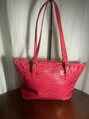 Brahmin red croc-embossed leather tote bag thumbnail 5