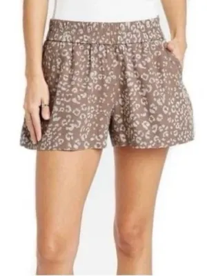 A New Day Taupe Leopard Print Boho Western Linen Blend High-Waist Pull-On Shorts thumbnail 1