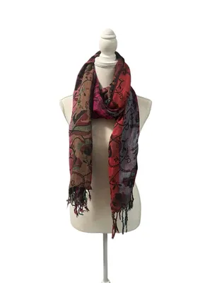 World Market Dark Floral Shawl Scarf Fringe Neck Warmer thumbnail 2