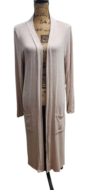 Faded Glory Women's Oatmeal Heather Long‎ Cardigan Duster Size L thumbnail 1