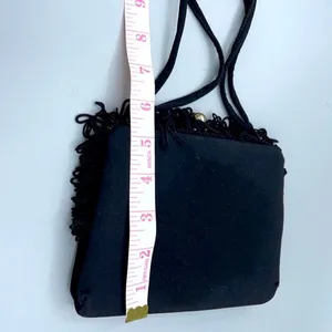 Vintage Black satin fringe bag. thumbnail 7