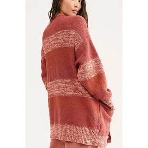 Free People Southport Beach Cardigan Sweater Pink Stripe Boho XS thumbnail 4