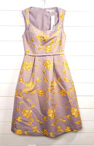 NWT Kay Unger Women's Floral Jacquard Sleeveless Midi Dress Lilac Gold Size 6 thumbnail 1