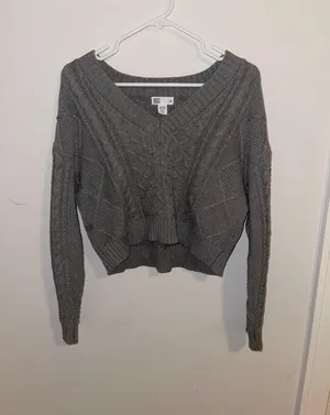 Gray Cable Knit Oversized Sweater thumbnail 1