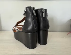 Lucky Brand GWINDOLIN Espadrille Wedge Sandal Black Leather Open Toe Platform 5 thumbnail 3