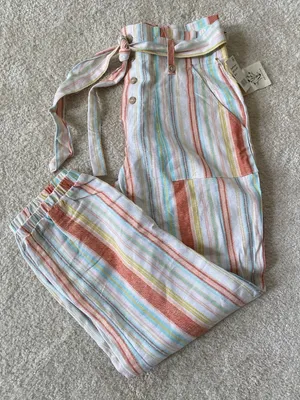 Indigo Rein Linen Jogger Pants Multi-striped Women’s Large. NWT thumbnail 1
