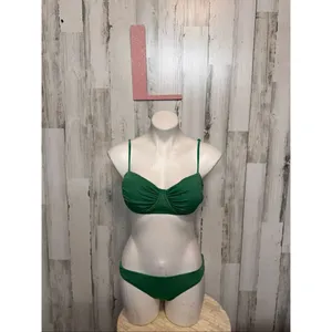 Green Sparkle 3-Piece Bikini Set Women’s Size L | Ruched Top + Bottoms + Sarong thumbnail 4