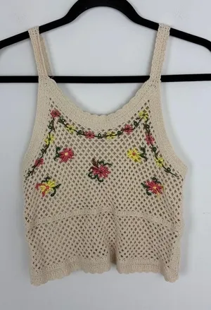 Rebellion Again Crochet Tank Crop Top Floral Embroidered Festival Boho Small thumbnail 1