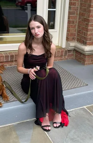 Prom Dress - Black mesh Over Red thumbnail 5
