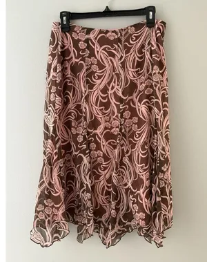 Y2k Skirt Pink & Brown Floral Fairycore Fairy Whimsy Size 6 Lined Silky Cato thumbnail 1