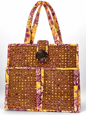 Vera Bradley Woven Straw Rattan Tote Bag Floral Boho Summer Beach Market 🌿 thumbnail 1