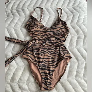 Aerie Tiger Print Wrap One-Piece Cutout Swimsuit thumbnail 3