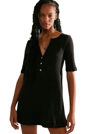 Free People Beach Size S Jane Shift Mini Dress Ribbed Black OB1903813 thumbnail 1