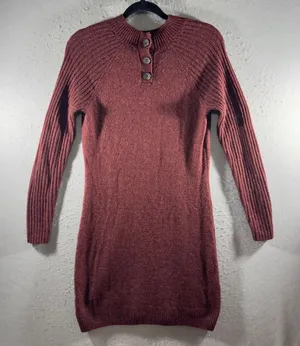 3275 | Y2K Abercrombie & Fitch Henley Sweater Dress Burgundy Women S thumbnail 1