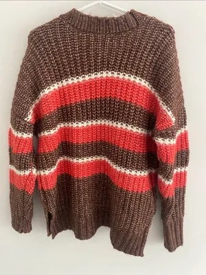 Aerie Offline Sunwashed Chunky Striped Scoop Neck Oversized Sweater Sz SMALL thumbnail 8