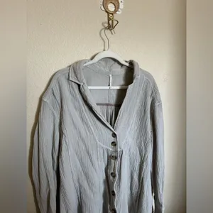 Free People all about the feels button down‎ top tunic shirt sz large in grey thumbnail 2