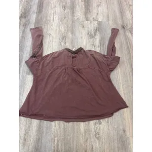 Free People Embroidered Long Sleeve Babydoll Top Plum Mauve Cotton Size Medium thumbnail 4