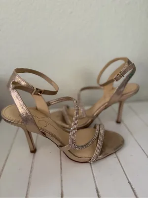 Jessica Simpson Rose Gold Rhinestone Strappy Heels thumbnail 8