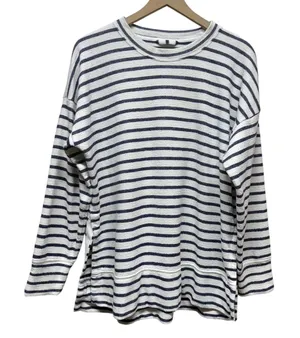 Aerie Sweatshirt Oversized Sz S Blue White Stripe‎ Crewneck Pullover Terry Boho thumbnail 1
