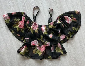 Kimchi Blue Top Womens Extra Small Floral Cropped Off The Shoulder With Straps thumbnail 1