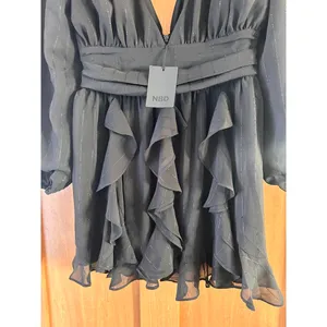 NWT NBD Revolve Anya Mini Puff Sleeve Dress in Black Metallic Women’s size Small thumbnail 4