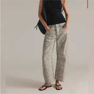 NWT Free People We The Free Good Luck Printed Barrel Jeans - snake combo - 28 thumbnail 3