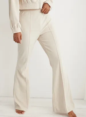 Aerie Groove-On Ribbed Velour Flare Pants Cream thumbnail 1