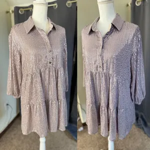 Maeve Bettina Sequined Tiered Shirtdress Medium Petite Dusty Purple Mini NWT thumbnail 10
