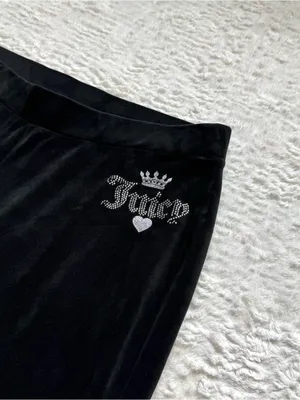 Juicy Couture Velour Track Pants Sweats L Black Velour Bling Cozy Retro Y2K thumbnail 4