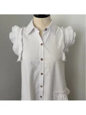Anthropologie White ruffle sleeveless button down dress - Size XS thumbnail 4