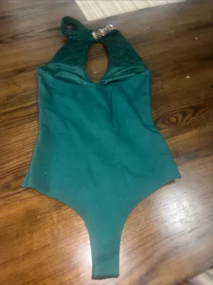 SHEIN Emerald Green Jeweled Halter Bodysuit thumbnail 2