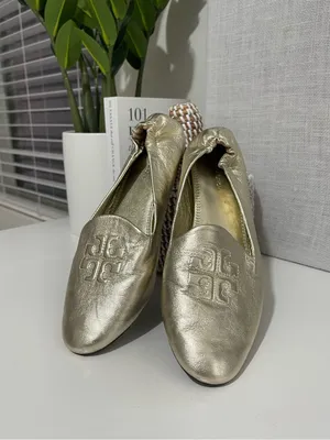 TORY BURCH gold smoking loafers metallic leather loafer shoes work career logo 7 thumbnail 5