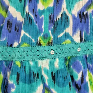 Vintage Notations A-line Skirt Womens L Blue Boho Watercolor Tiered Flowy Hippie thumbnail 8