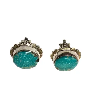 Vintage Navajo JF Sterling Silver Turquoise Clipon earrings Native‎ American thumbnail 5
