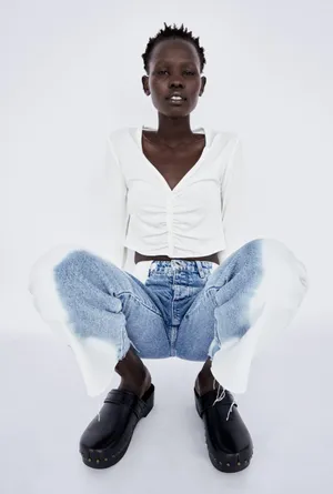 ZARA White Ruched Crop Top thumbnail 3