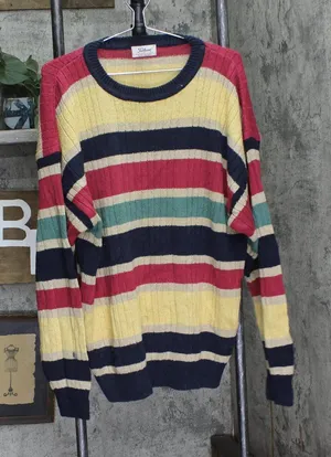 Titleist by Corbin Womens Vintage Striped Silk Blend Sweater Yellow Multi XL thumbnail 1