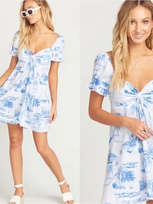 Show Me Your MuMu Della Mini Dress- Sail Away Toile Tropical Print thumbnail 2