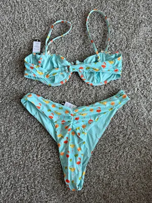 Dippin' Daisy's Aqua Cocktail Print Bikini Size Large Coastal Vacation Spritz thumbnail 3